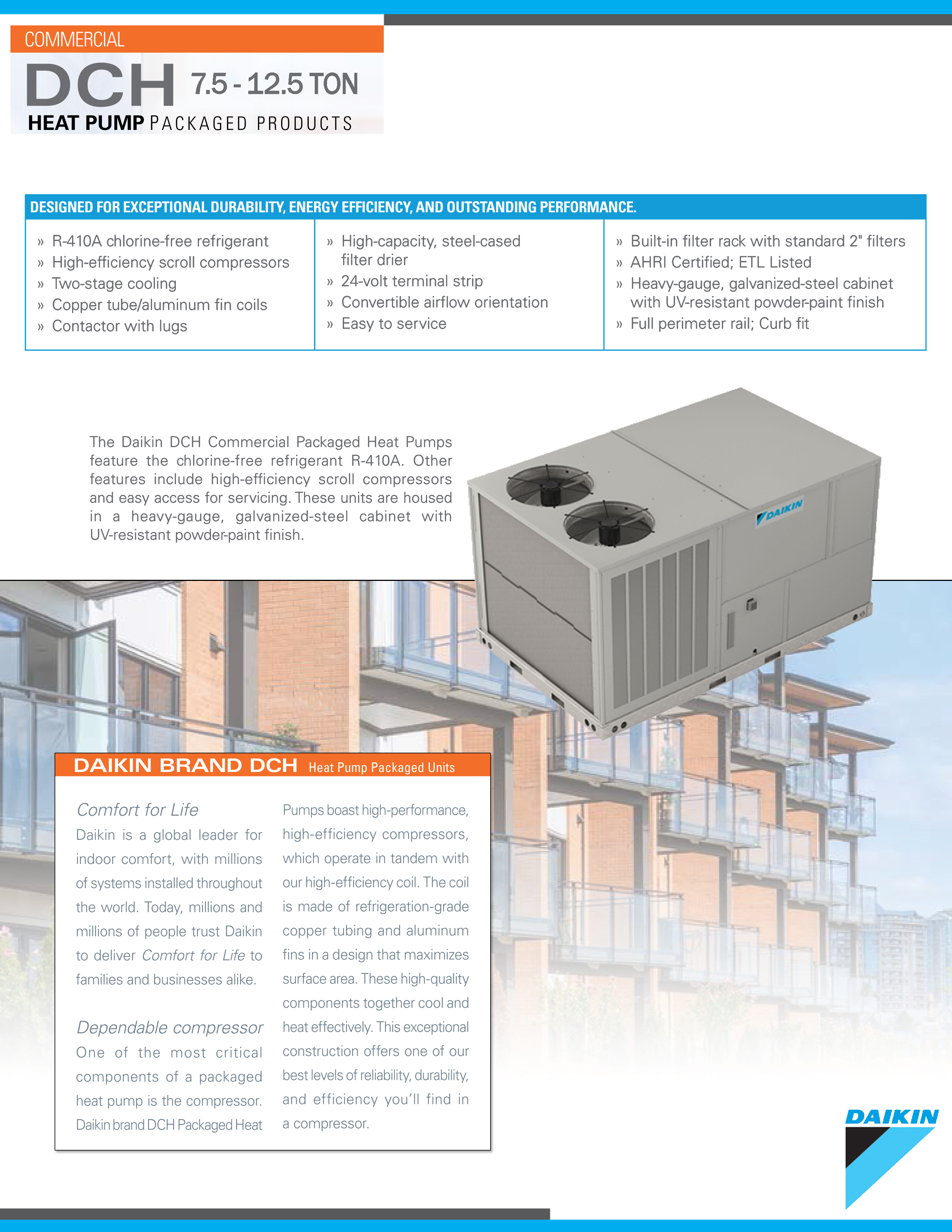 10 Ton Daikin Heat Pump Package Unit 3 Phase 208/230V Includes Return Air Smoke Detectors DCH120XXX3BHDD (T)